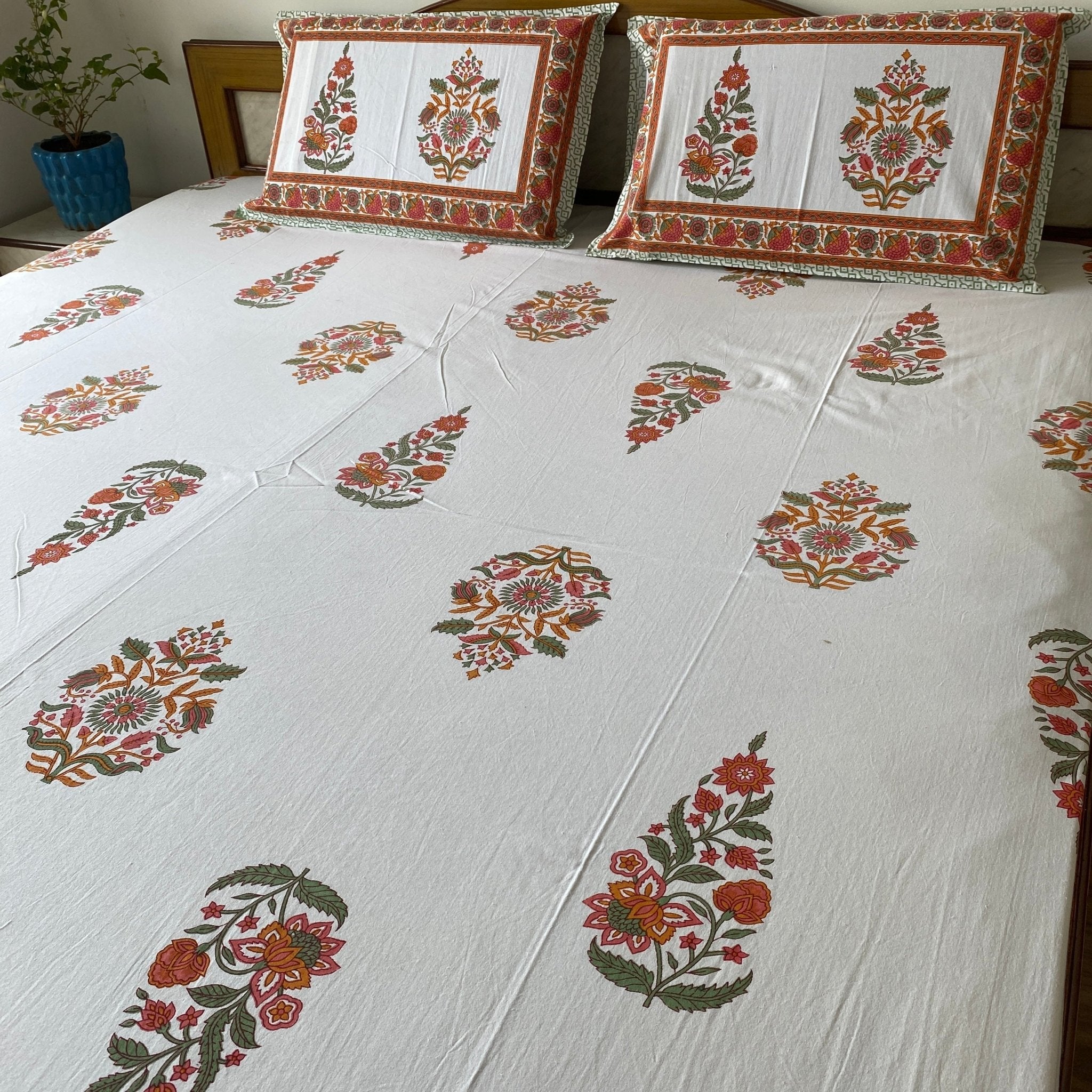 Madhur Bedsheet Set 100% Cotton, King Size, 100" x 108" - Coral Slub -